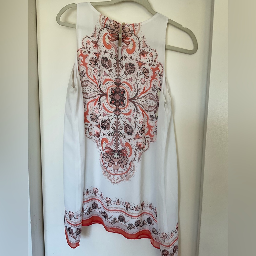 Elegant White and Red Patterned Dress